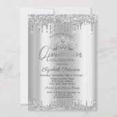 Chic Tiara, Silver Glitter Drups Quinceañera Kaart (Voorkant)