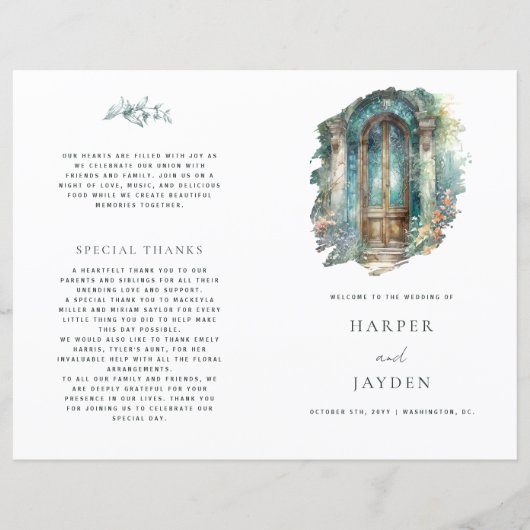 Chic Timeless Green, Bleu, Programme de mariage Tu (Devant)