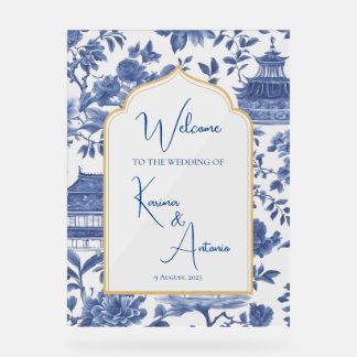 Chic-tique Chinoiserie Acryl Welkom Teken Blauw Bord