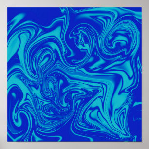 Chic Tons De Bleu Liquide Art Poster Abstrait