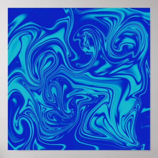 Chic Tons De Bleu Liquide Art Poster Abstrait (Devant)