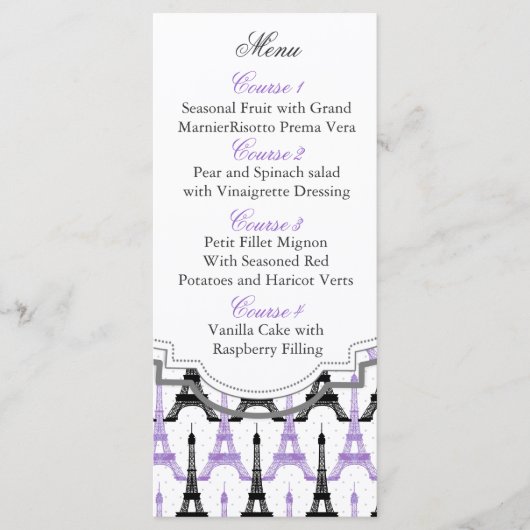 Chic Tour Eiffel Purple Personnalisé Cartes Menu (Devant)