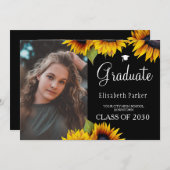 Chic tournesol 2 photos graduation faire-part (Devant / Derrière)