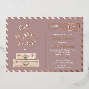 Chic Travel Rose Gold Plaatsen Waarheen Ze Zal Gaa Folie Uitnodiging