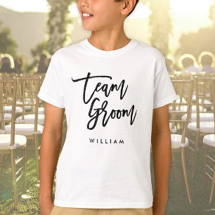 Chic Trendy Borstel Zwarte Script Team Groom T-shirt