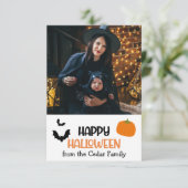 Chic Trendy Custom "Happy Halloween" Familiefoto Kaart (Staand voorkant)
