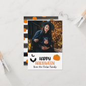 Chic Trendy Custom "Happy Halloween" Familiefoto Kaart (Voorkant / Achterkant in situ)