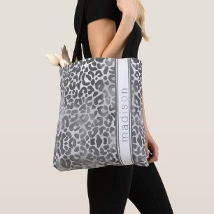 Chic Trendy Grijs Luipaard Dierprint Monogram Draagtas