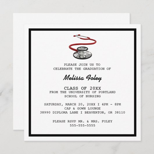Chic Trendy Médicale School Graduation Faire-part (Devant / Derrière)