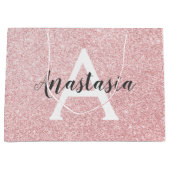 Chic & Trendy Roos Gold Glitter Sparkles Monogram Groot Cadeauzakje (Voorkant)