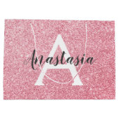 Chic & Trendy Roos Gold Glitter Sparkles Monogram Groot Cadeauzakje (Achterkant)