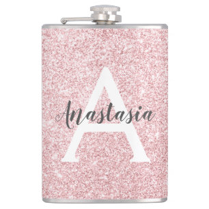 Chic & Trendy Roos Gold Glitter Sparkles Monogram Heupfles