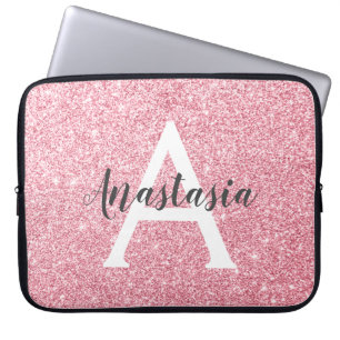 Chic & Trendy Roos Gold Glitter Sparkles Monogram Laptop Sleeve