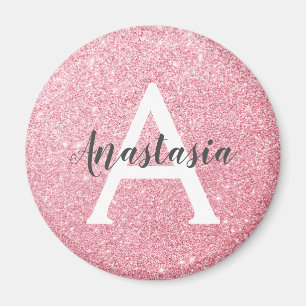 Chic & Trendy Roos Gold Glitter Sparkles Monogram Magneet