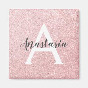 Chic & Trendy Roos Gold Glitter Sparkles Monogram Magneet
