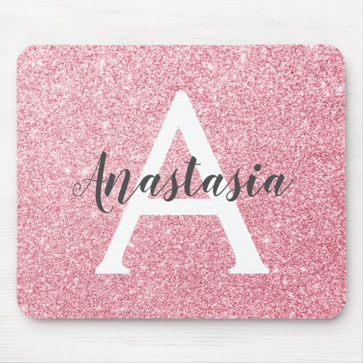 Chic & Trendy Roos Gold Glitter Sparkles Monogram Muismat (Voorkant)