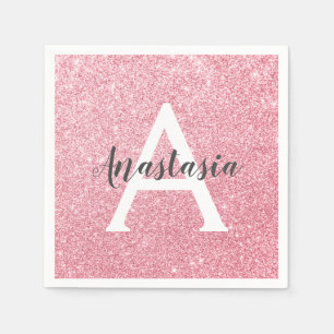 Chic & Trendy Roos Gold Glitter Sparkles Monogram Servet