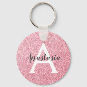 Chic & Trendy Roos Gold Glitter Sparkles Monogram Sleutelhanger
