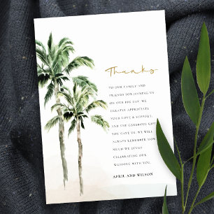 Chic Tropical Beach Palm Trees Waterverf Wedding Bedankkaart