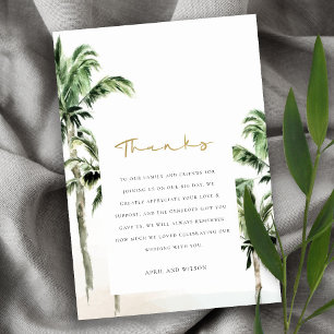 Chic Tropical Beach Palm Trees Waterverf Wedding Bedankkaart