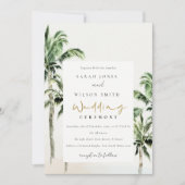 Chic Tropical Beach Palm Trees Waterverf Wedding Kaart (Voorkant)