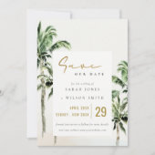 Chic Tropical Beach Palm Trees Waterverf Wedding Save The Date (Voorkant)