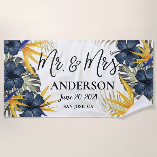 Chic Tropical Personalized Mr. & Mrs Custom Strandlaken (Voorkant)