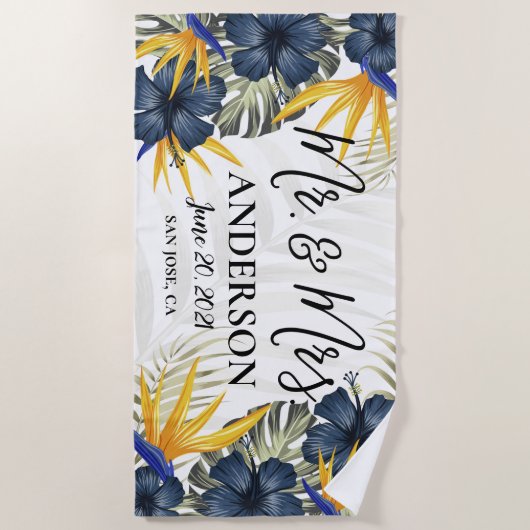 Chic Tropical Personalized Mr. & Mrs Custom Strandlaken (Voorkant)