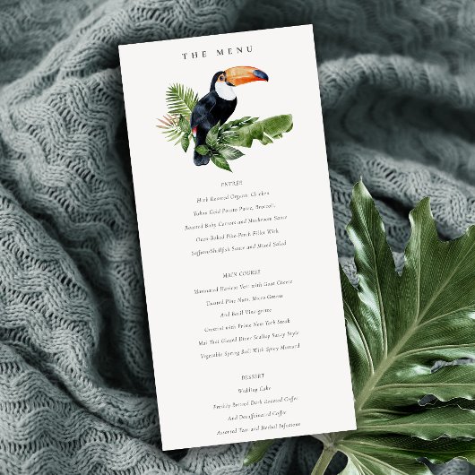 Chic Tropical Rainforest Toucan Mariage Carte Menu
