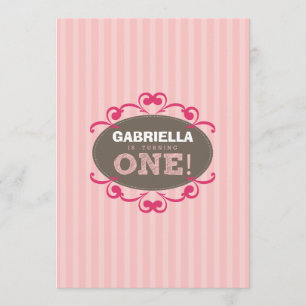 Chic Turning 1 Birthday Party Invitation (roze) Kaart
