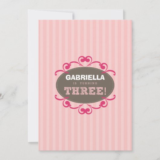 Chic Turning 3 Anniversaire Invitation (rose) (Devant)