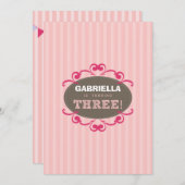 Chic Turning 3 Anniversaire Invitation (rose) (Devant / Derrière)