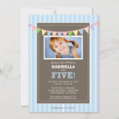 Chic Turning 5 Anniversaire Invitation (bleu) (Dos)