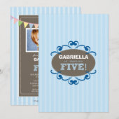 Chic Turning 5 Anniversaire Invitation (bleu) (Devant / Derrière)