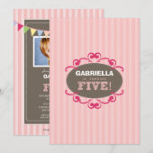 Chic Turning 5 Anniversaire Invitation (rose) (Devant / Derrière)