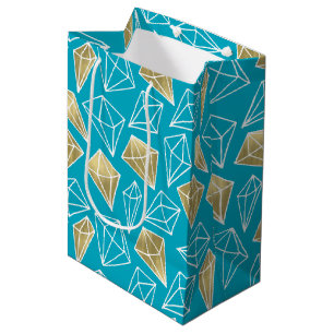 Chic Turquoise Aqua Blue Gold Diamonds Verjaardag Medium Cadeauzakje