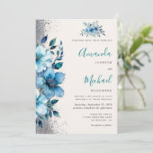 Chic Turquoise Bloemen Herfst Winterbruiloft Kaart (Staand voorkant)