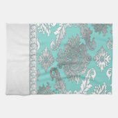 Chic Turquoise Blue Damask Serviettes de cuisine (Horizontal)