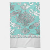 Chic Turquoise Blue Damask Serviettes de cuisine (Vertical)