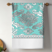 Chic Turquoise Blue Damask Serviettes de cuisine