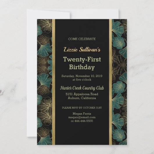 Chic Turquoise Botanique Invitation Anniversaire (Devant)