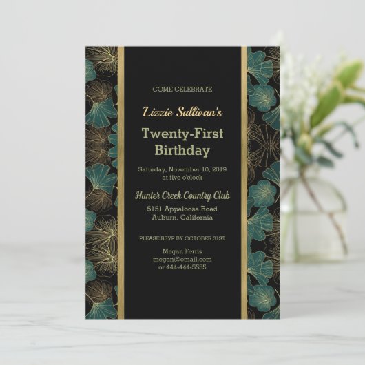 Chic Turquoise Botanique Invitation Anniversaire (Debout devant)