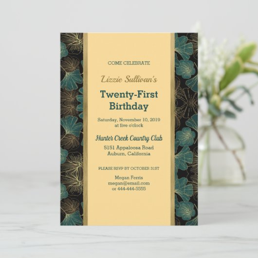 Chic Turquoise Botanique Invitation Anniversaire (Debout devant)