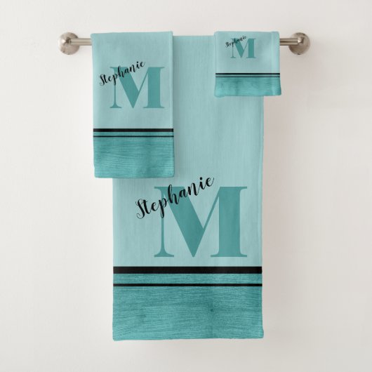 Chic Turquoise brossé Métal Monogrammé Élégant (En situation)