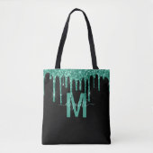Chic Turquoise Driving Glitter Monogram Naam Draagtas (Voorkant)