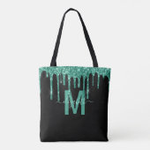 Chic Turquoise Driving Glitter Monogram Naam Draagtas (Achterkant)