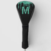 Chic Turquoise Driving Glitter Monogram Naam Golfheadcover (Voorkant)