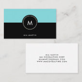 Chic Turquoise en Black | Monogram donker Visitekaartje (Voorkant / Achterkant)