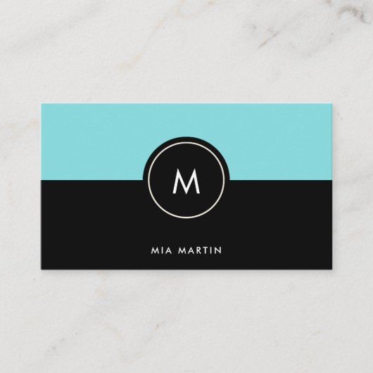 Chic Turquoise en Black | Monogram donker Visitekaartje (Voorkant)