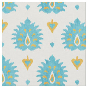 Chic turquoise en gold damask ikat patroon stof